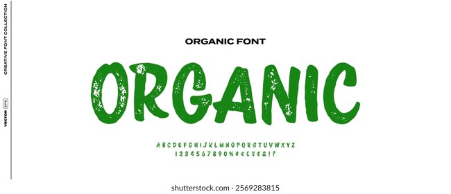 Organic font with rustic, textured edges for eco-friendly, artisanal, farm-to-table, and packaging designs.