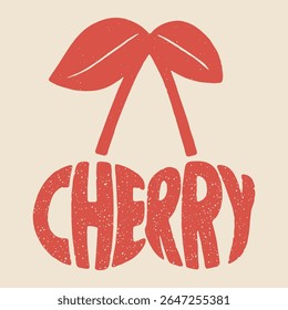 Organic food artwork, Cherry slogan typography text, Organic food artwork for a t-shirt. Lettering cherry retro Fruit vintage t-shirt design. Cherry time. Summer print. Sweet and juicy artwork,