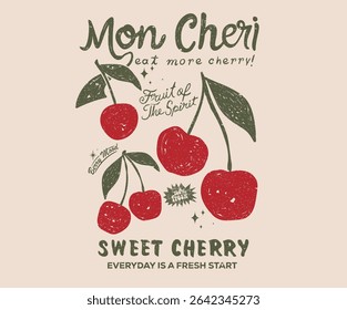 Organic food artwork for for t-shirt. Fruit vintage t-shirt design.