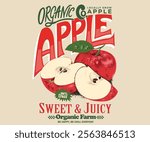 Organic food artwork for for t-shirt. Sweet and juicy apple fruit artwork. Apple bowl. Fresh apple fruit print. Nature fruit print design.