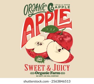 Organic food artwork for for t-shirt. Sweet and juicy apple fruit artwork. Apple bowl. Fresh apple fruit print. Nature fruit print design.