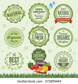 Organic Food Badges, Labels and Elements. 
