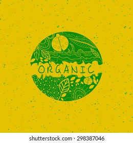 Organic food badges, labels,plants elements,wreaths,  for food and drink, restaurants and organic products vector illustration.. Organic, natural design template. Hand drawing painting. Organic logo