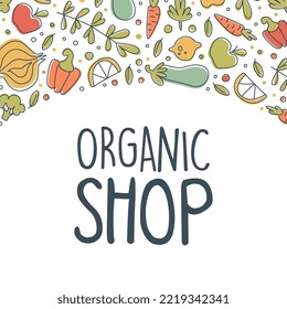 Organic Food Banner with Ripe Fruit and Vegetable Vector Template