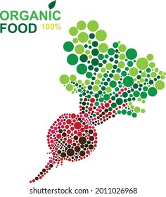 remolacha alimenticia orgánica hecha de puntos sobre un fondo blanco. producto natural