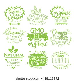 Organic Food Calligraphic Label Collection Of Monochrome Vector Design Labels On White Background