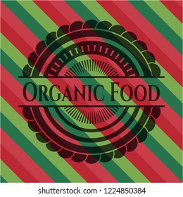 Organic Food christmas colors style emblem.