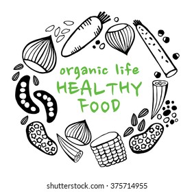 Organic food collection. Fresh vegetables. Vector illustration
