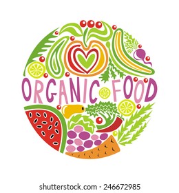 Organic food colorful vegetables vector illustration