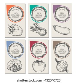 Organic food concept brochure and flyer template. Farmer market, ecological vegetables, diet food. Retro vintage card