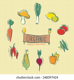 Organic food concept  with vegetables and fruits icons