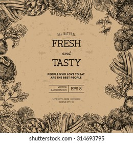 Organic food design template. Fresh vegetables. Vector illustration