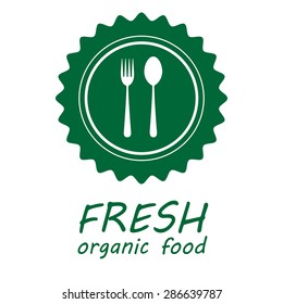 organic food design. Web stickers, tags and banners. Cutlery: fork and spoon.