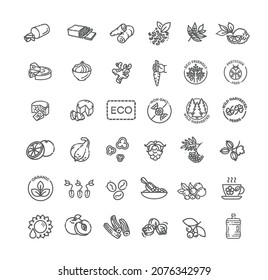 Organic food. Food and drink thin vector icon set