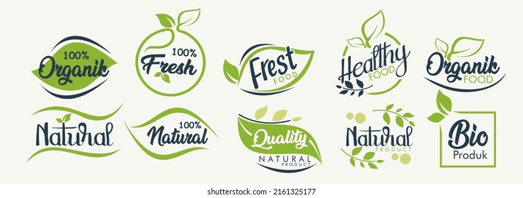 Organic food, eco, vegan and natural product icons and elements for food market, ecommerce, organic products packaging, healthy life promotion, restaurant. Hand drawn vector design elements