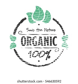 Organic food engraved icon with leafs on white background