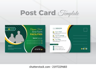 Organic food and farm facilities for postcard design template, modern lawn mower garden, or landscaping service EDDM template with gradient colors