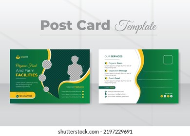 Organic food and farm facilities for postcard design template, modern lawn mower garden, or landscaping service EDDM template with gradient colors