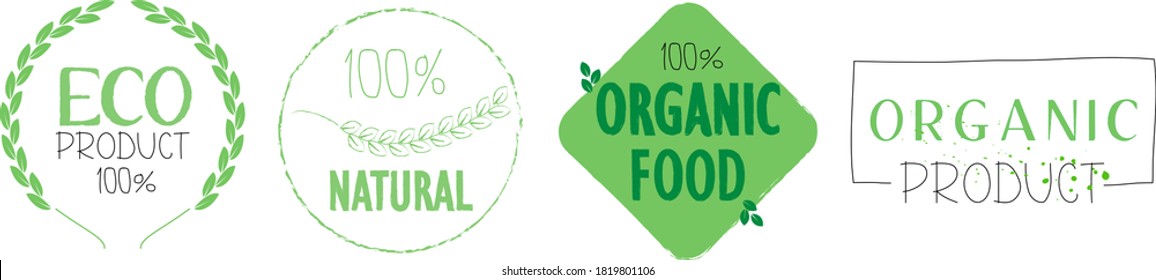Organic food, farm fresh and natural products labels and elements collection. Vector Icons for food market, e-commerce, restaurant, healthy life and premium quality food and drink promotion