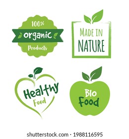 Organic food, farm fresh and natural product labels and badges and logo collection for food and drinks