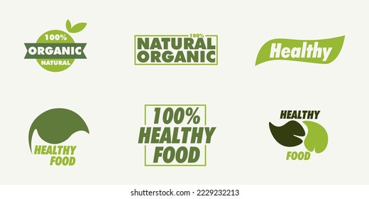 Organic food, farm fresh and natural product stickers and badges collection for food market, ecommerce, organic products promotion, healthy life and premium quality food and drink. 