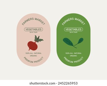 Organic food, farm fresh and natural product stickers and badges collection for food market, ecommerce, organic products promotion, healthy life and premium quality food