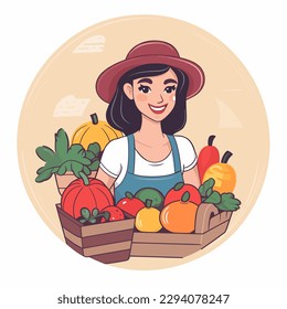 Organic food. Farm products. Vegetable and fruit stall. Small food market. Healthy lifestyle. Cartoon vector illustration. label, sticker, t-shirt printing
