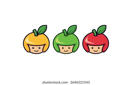 Organic food. Fresh fruit healthy, sweet, symbol, signs, logo, orange fruit, cute character, food, healthy food, healthcare, fruit helmet. Beauty and unique mascot. Orange, green, red, apple, tomato.