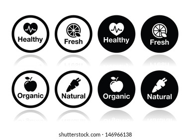 Organic food, fresh and natural products icons set 