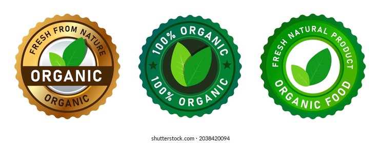 organic food fresh from nature stamp label sticker in food packaging vector isolated graphic