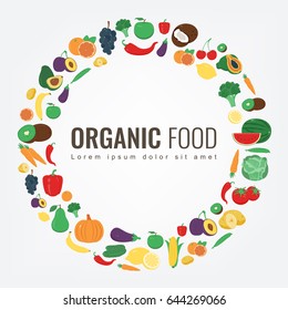 Organic food. Fruits and vegetables. Healthy eating concept. Vector illustration