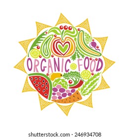 Organic food fruits and vegetables vector illustration