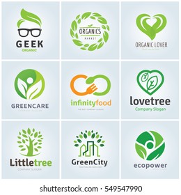 Organic Food and Green Logo Set