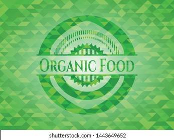 Organic Food green mosaic emblem. Vector Illustration. Detailed.