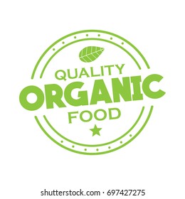 Organic food green rubber stamp. Eco friendly sticker.