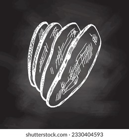  Comida orgánica. Esbozo vectorial dibujado a mano del filete de ternera asada, pedazo de carne. Ilustración de época Doodle aislada en el fondo de la pizarra. 