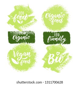 Organic food hand lettering text set for logo or label. Element for design menu restaurant or café. Typography vector illustration.