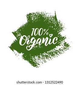 Organic food hand lettering text for logo or label. Element for design menu restaurant or café. Typography vector illustration.