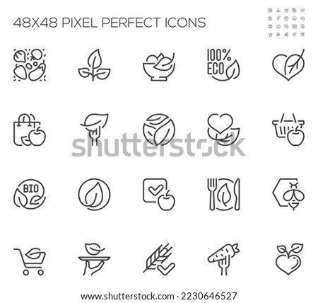 Organic Food. Healthy Eating. Fresh and Natural Meals. Vector Line Icons Set. Editable Stroke. 48x48 Pixel Perfect.