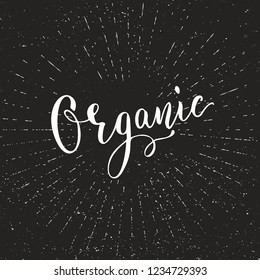 Organic food and healthy eating vector lettering logo. Hand drawn vegan label illustration. Fresh market banner design.