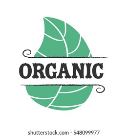 Organic food icon with leafs on white background
