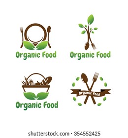  Organic Food Icon Set. Organic Food Logo. Vegetarian Food Logo
