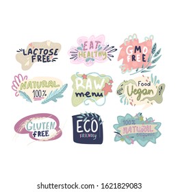 Organic food icon set, natural product, elements collection for food market. Vector illustration hand drawn in scandinavian style, healthy life and premium quality food and drink ..