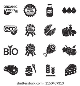 Organic Food Icons. Black Scribble Design. Vector Illustration.