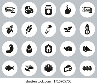 Organic Food Icons Black & White Flat Design Circle Set Big