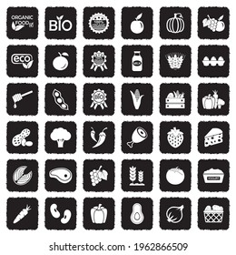 Organic Food Icons. Grunge Black Flat Design. Vector Illustration.