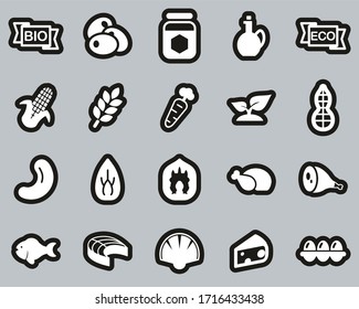 Organic Food Icons White On Black Sticker Set Big