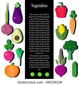 Organic food illustration. Vector collection of fresh healthy fruits and vegetables made in flat style. 