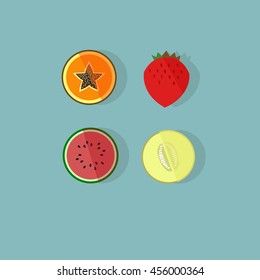 Organic food illustration. Vector collection of fresh healthy fruits and vegetables made in flat style - each one is isolated for easy use.