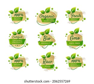 Organic food label bio natural product collection. Element for tag, signs, symbol, icon, illustration, web design, apps, software, infographic, poster, advertising, packaging, etc. Premium vector icon